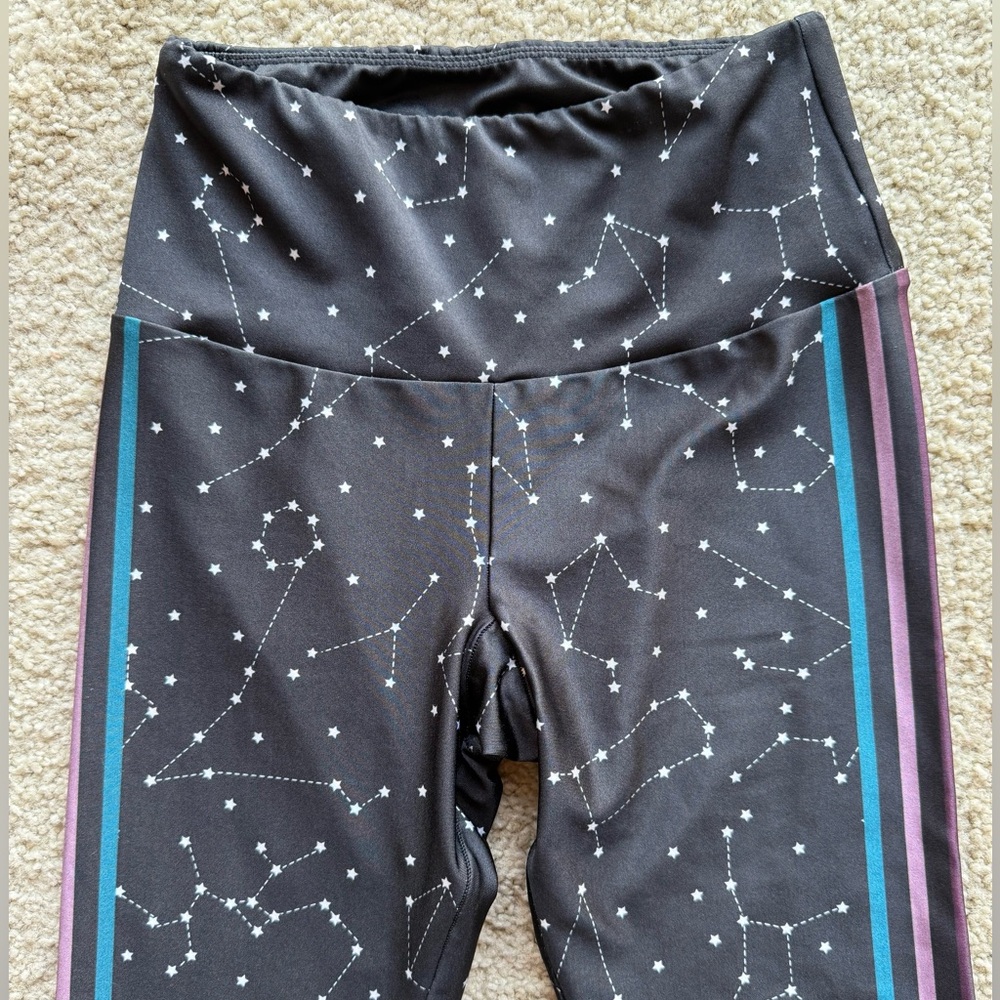 Goldsheep Black White Purple Teal Stripe Star Celestial Constellation Leggings